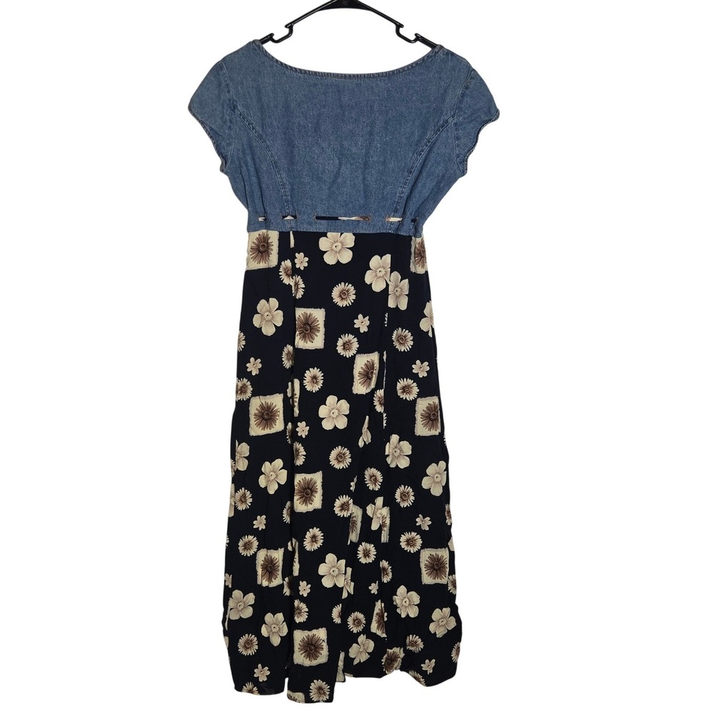Vintage 90s Concepts & Design Juniors Denim Floral Babydoll Midi Dress 5 Grunge - Picture 2 of 8